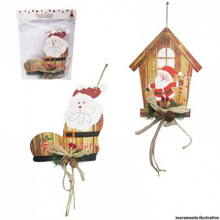Placa Decorativa Natal Pendurar Laço E Pinhas 26 cm