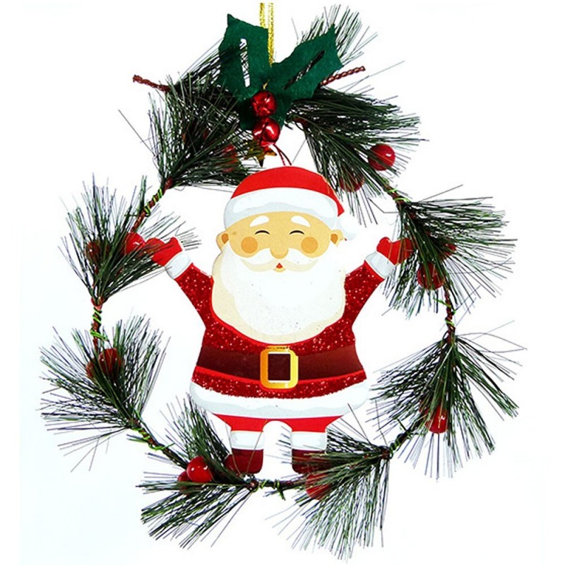 Guirlanda Enfeite Porta Natalina Papai Noel Cerejas 15 Cm