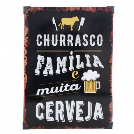 Placa Decorativa Estampa Churrasco 40 Cm x 28 Cm Metal