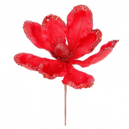 Pick Natalino Enfeite Glitter Flor Vermelha 19 Cm Atacado