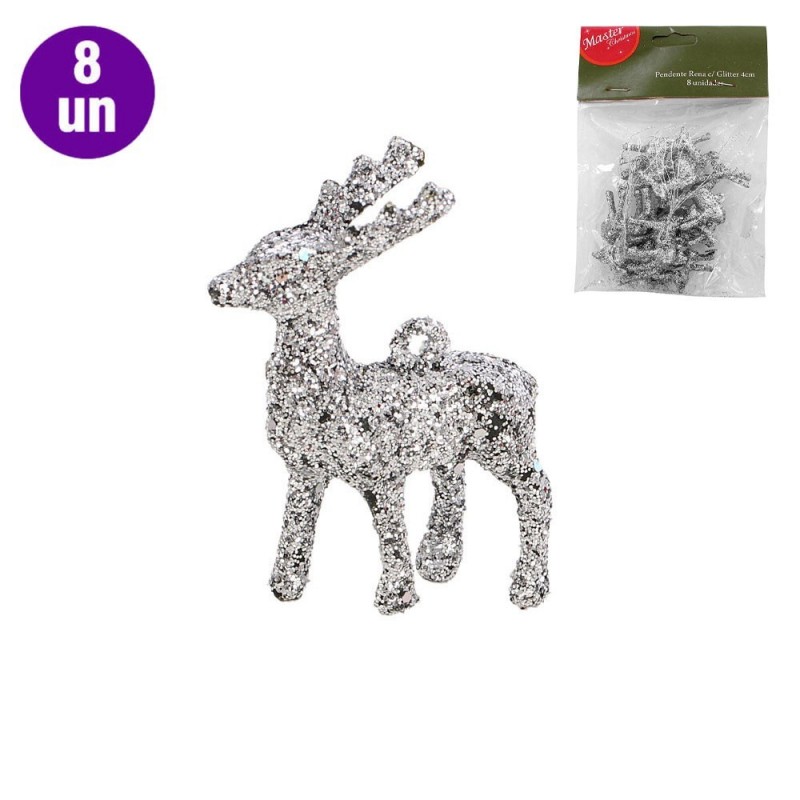 Kit 8 Pendentes De Rena Glitter Metálicas 4 Cm Atacado