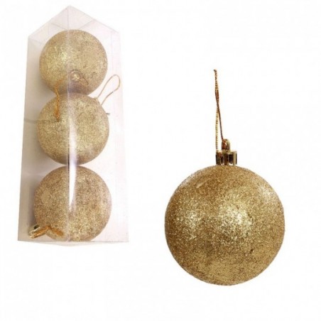 Kit 3 Bolas Natalinas Douradas Glitter 6 CM No Atacado