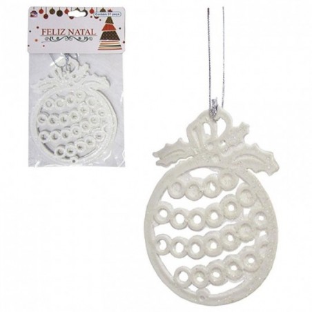 Enfeite Bola Natal Vazada Glitter Branco 10 Cm Atacado