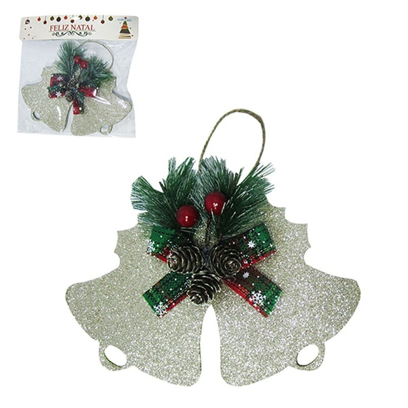 Enfeite Sino Com Pinhas E Pick Metalizado Com Glitter