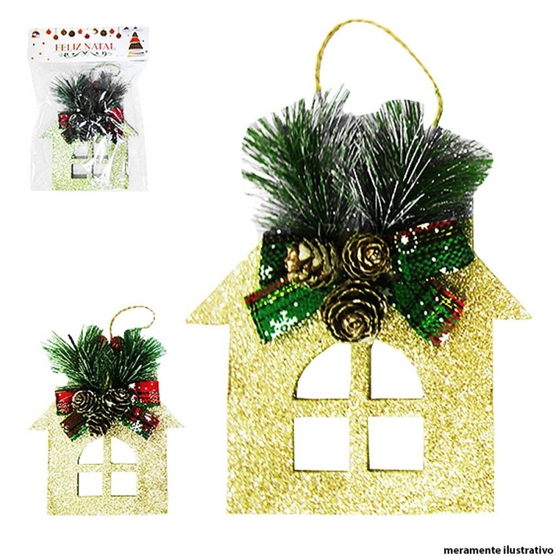 Casinha Natalina Pendurar Glitter Enfeite Decorado 13X12,5CM
