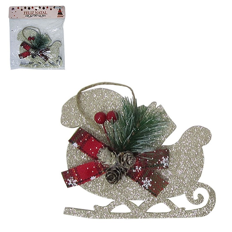 Enfeite De Porta Natalino Trenó Com Pinhas Glitter 13X15 CM