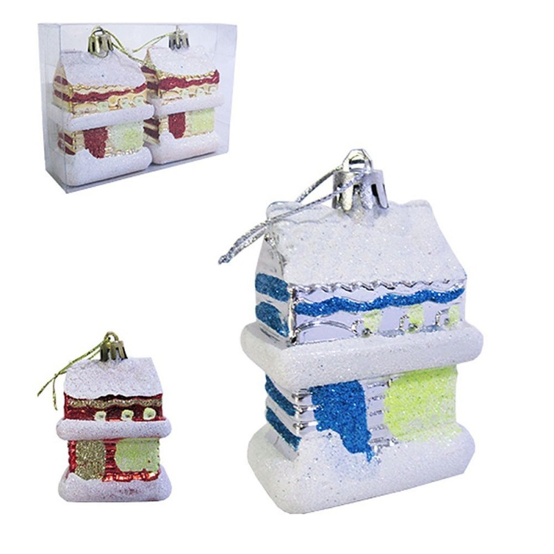 Kit 2 Enfeites Natal Casinha Glitter Pendurar Colorida