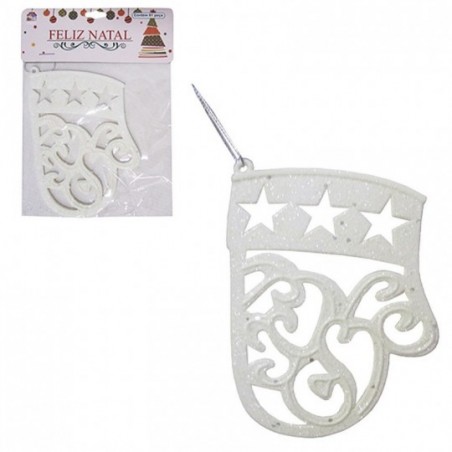 Luva Natalina Enfeite Glitter Branco Pendurar 11,5X8,5 CM
