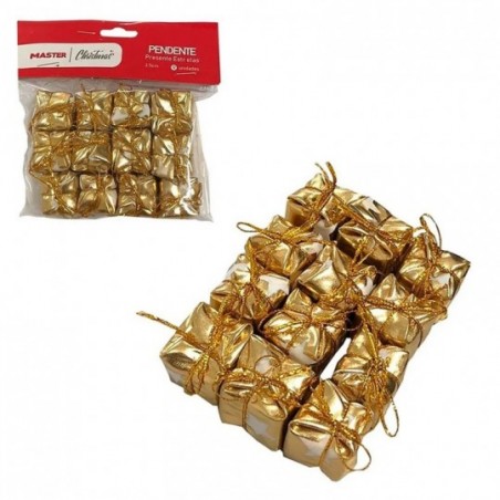 Kit 12 Enfeites Caixinha Presente Dourado Natal 2 Cm Atacado
