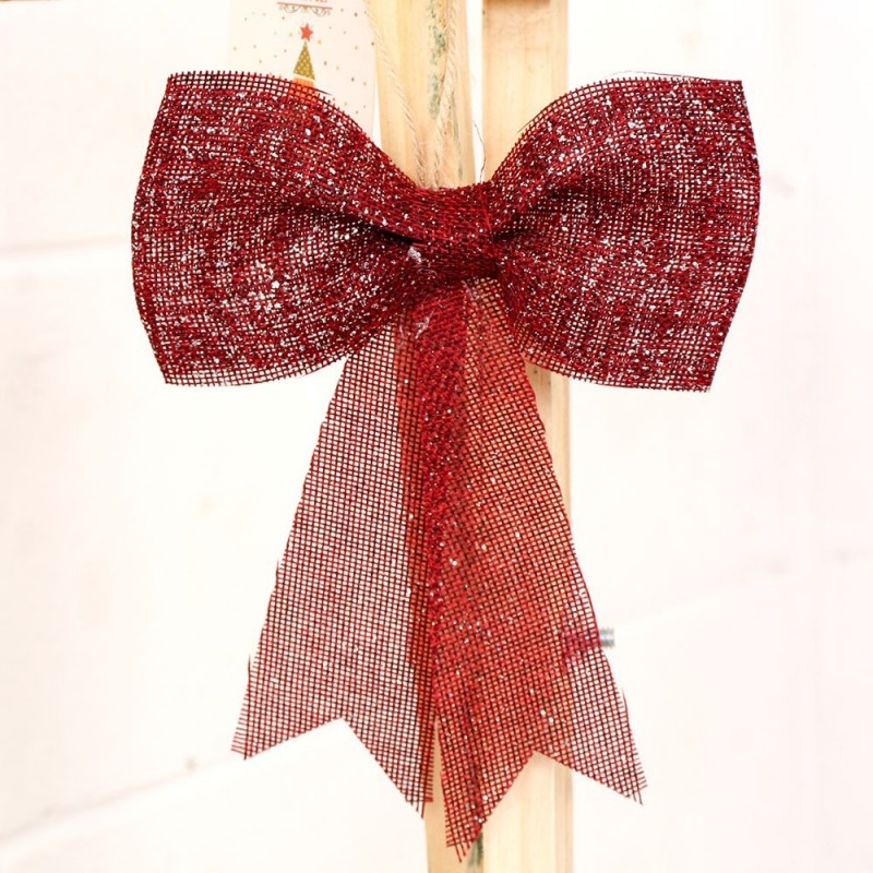 Laço Vinho Ráfia Enfeite Natal Glitter 19X15CM Atacado