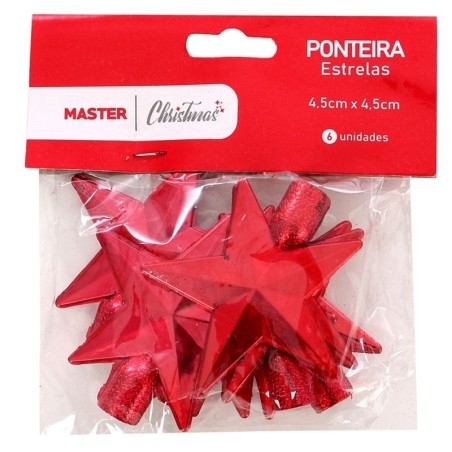 Kit 6 Estrelas Ponteira Natalina Metálica 6 CM Atacado
