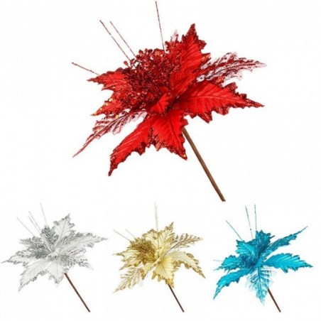 Pick Natalino Flor Decorativa Glitter 25 Cm Natal Atacado