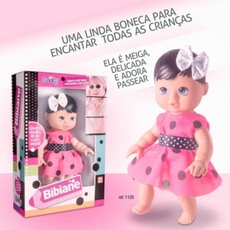 Boneca Infantil Bibiane Lacinho E Vestido Nova Toys
