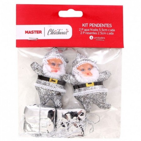 Kit 4 Enfeites Papai Noel Presente Pendurar Colorido Atacado