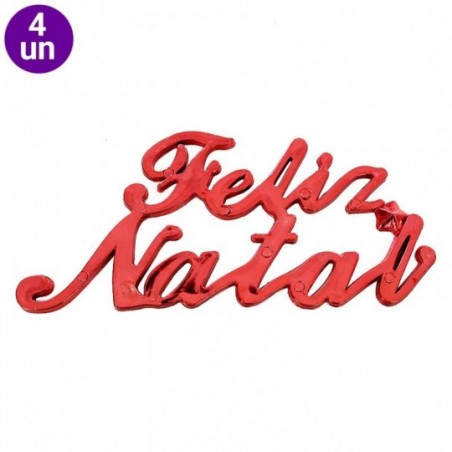 Kit 4 Enfeites Feliz Natal Pendurar 10X4,4CM Promoção