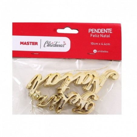 Kit 4 Enfeites Feliz Natal Pendurar 10X4,4CM Promoção