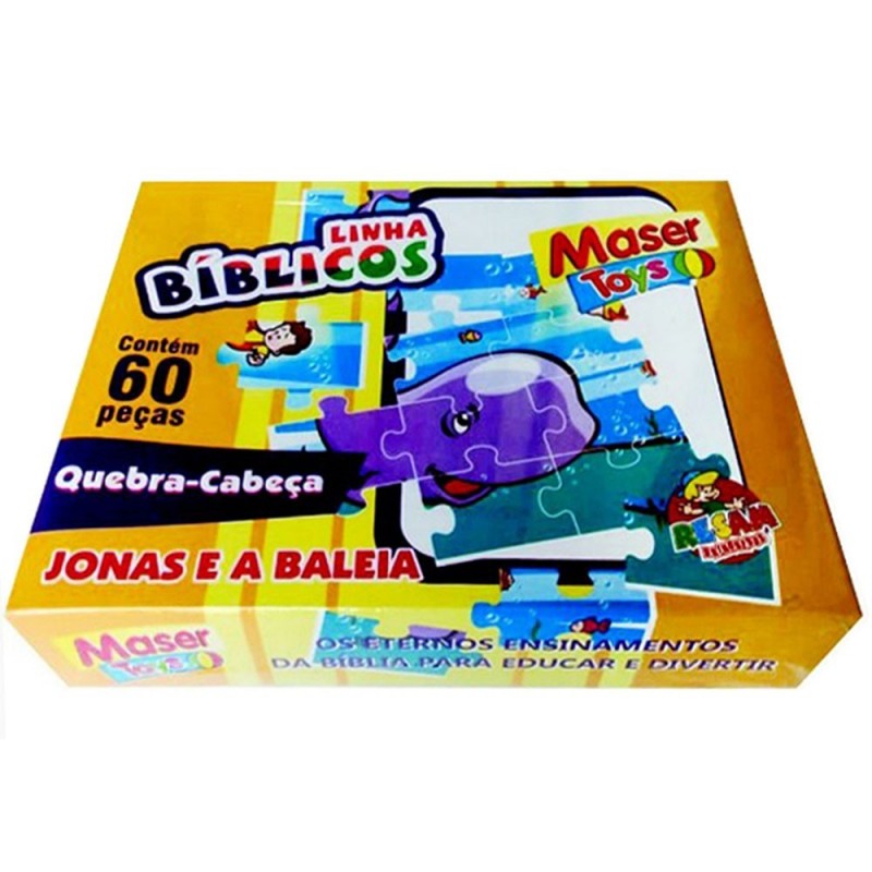 Quebra Cabeça Infantil Jonas E A Baleia Bíblico Com 60 Peças