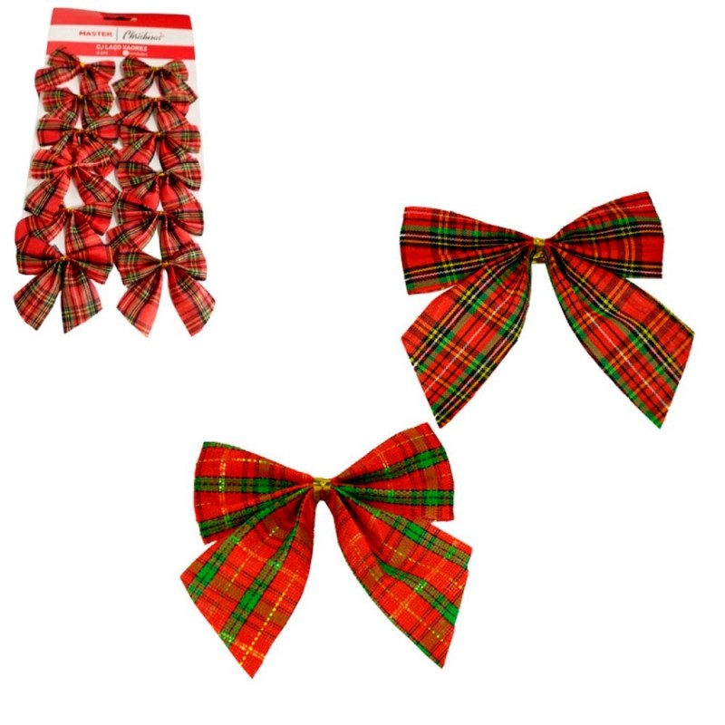 Kit 12 Laços Xadrez De Natal Enfeite Atacado 6 cm x 5,5 cm