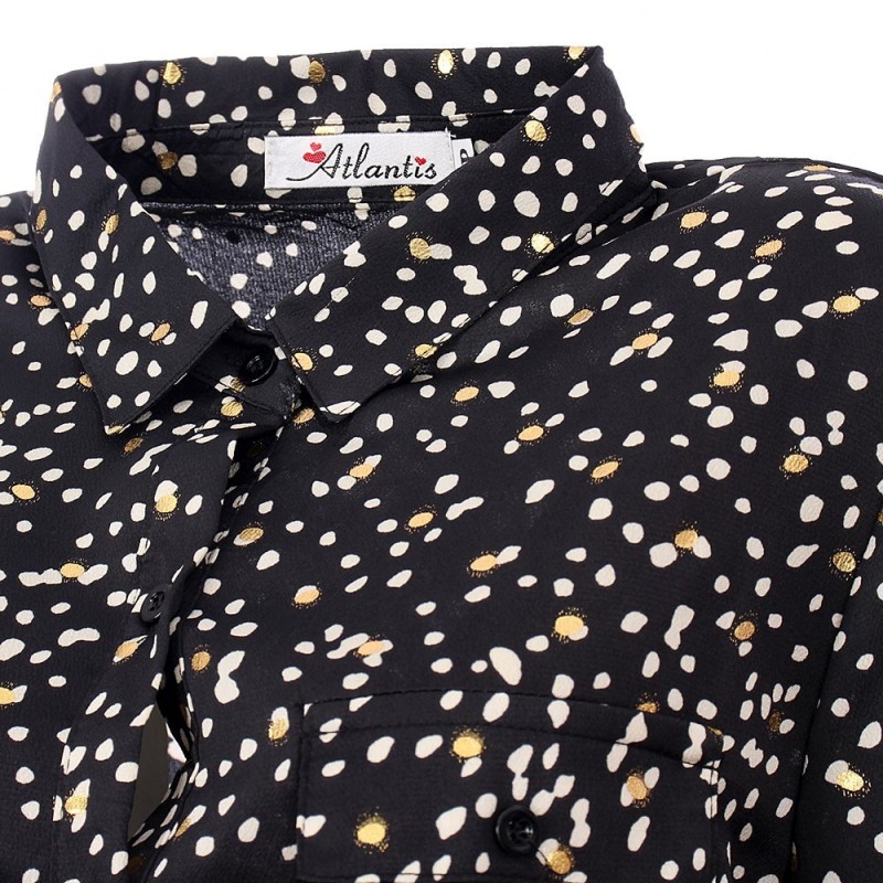Camisa Feminina Chiffon Social Manga Longa Poá Glitter