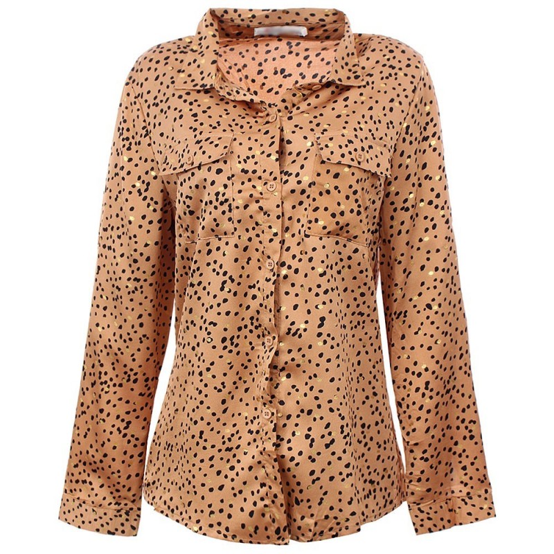 Camisa Feminina Chiffon Social Manga Longa Poá Glitter