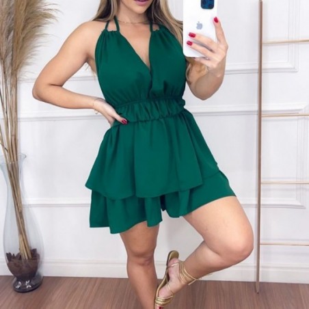 Macaquinho Feminino Godê Liso Babados Decotado Promoção