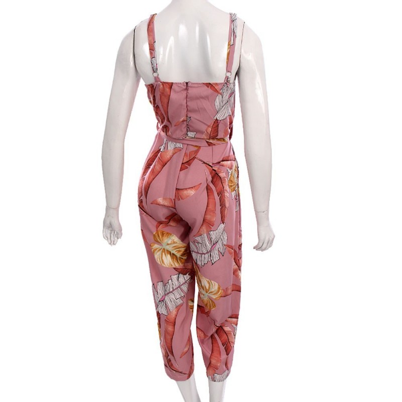Macacão Longo Pantalona Florido Alcinha Bojo Cinto Amarração