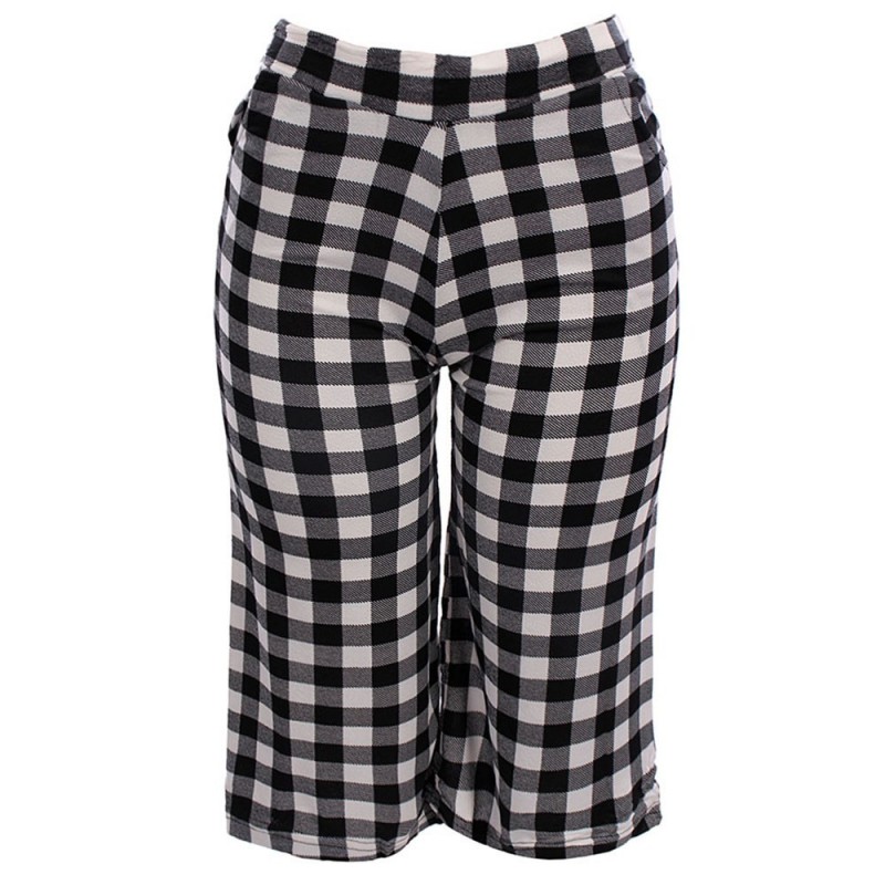 Calça Feminina Pantacourt Xadrez Bolsos Amarração