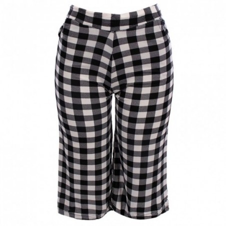 Calça Feminina Pantacourt Xadrez Bolsos Amarração