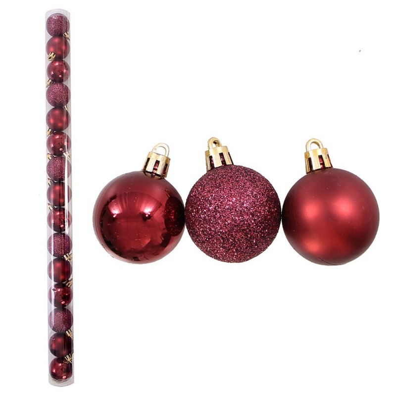 Kit 15 Bolas Vinho Enfeite Árvore Natal 4 Cm Glitter Fosca