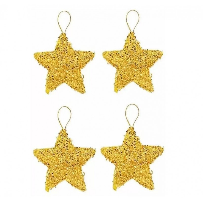 Kit 4 Pendentes Estrela Natal Colorida Brilhante Feltro 6 Cm