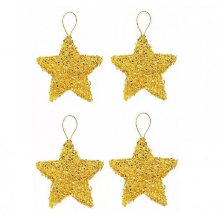 Kit 4 Pendentes Estrela Natal Colorida Brilhante Feltro 6 Cm