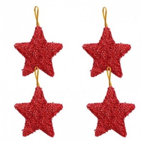 Kit 4 Pendentes Estrela Natal Colorida Brilhante Feltro 6 Cm
