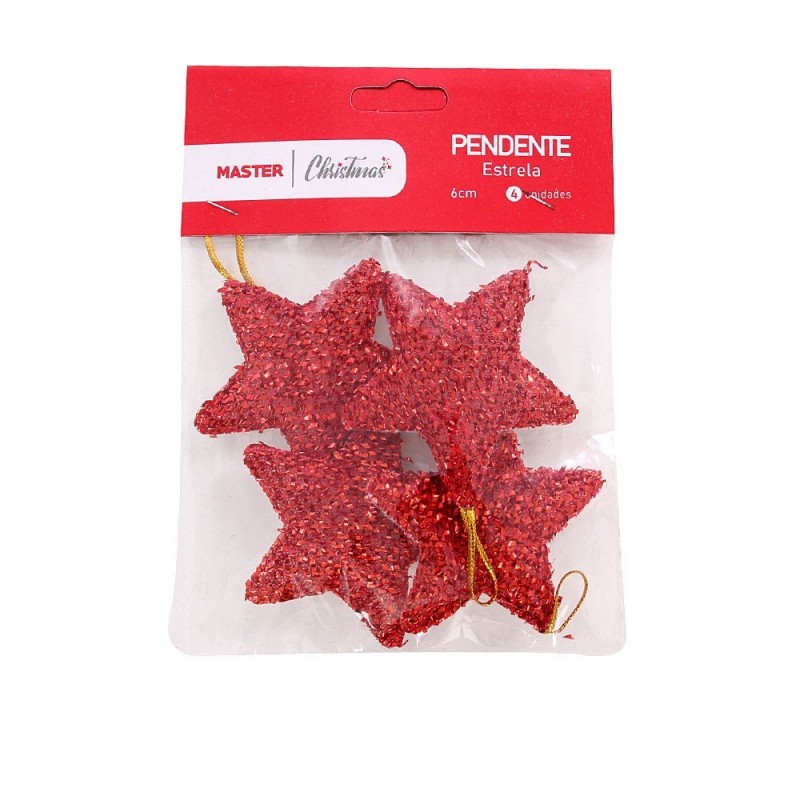 Kit 4 Pendentes Estrela Natal Colorida Brilhante Feltro 6 Cm