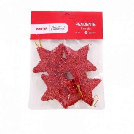Kit 4 Pendentes Estrela Natal Colorida Brilhante Feltro 6 Cm