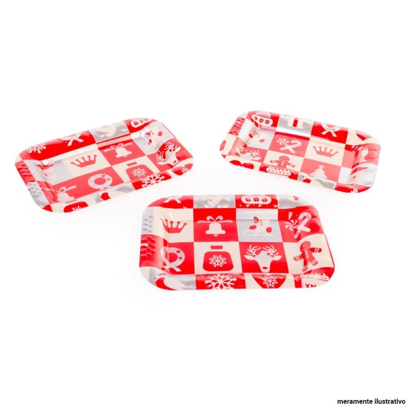 Kit 3 Bandejas Retangulares Estampas Natalinas 21X15CM