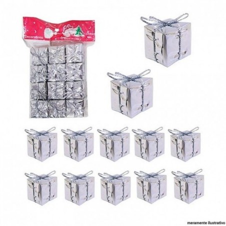 Kit 12 Enfeites Caixinha Presente Prata Natal 2 Cm Atacado