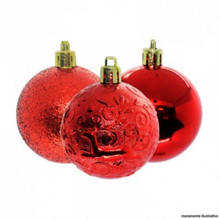 Kit 9 Bolas De Natal Mista Vermelha Textura Arabescos 6 Cm