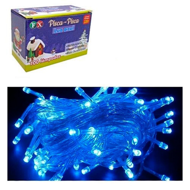 Pisca Pisca Natal 100 Leds Azul 4 Funções 220V 9 Metros