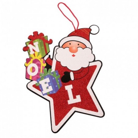Enfeite Placa Decorativa Papai Noel Com Glitter 28 Cm