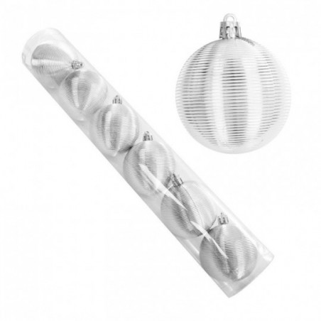 Kit 6 Bolas De Natal Prata Textura Espiral 6 Cm Atacado