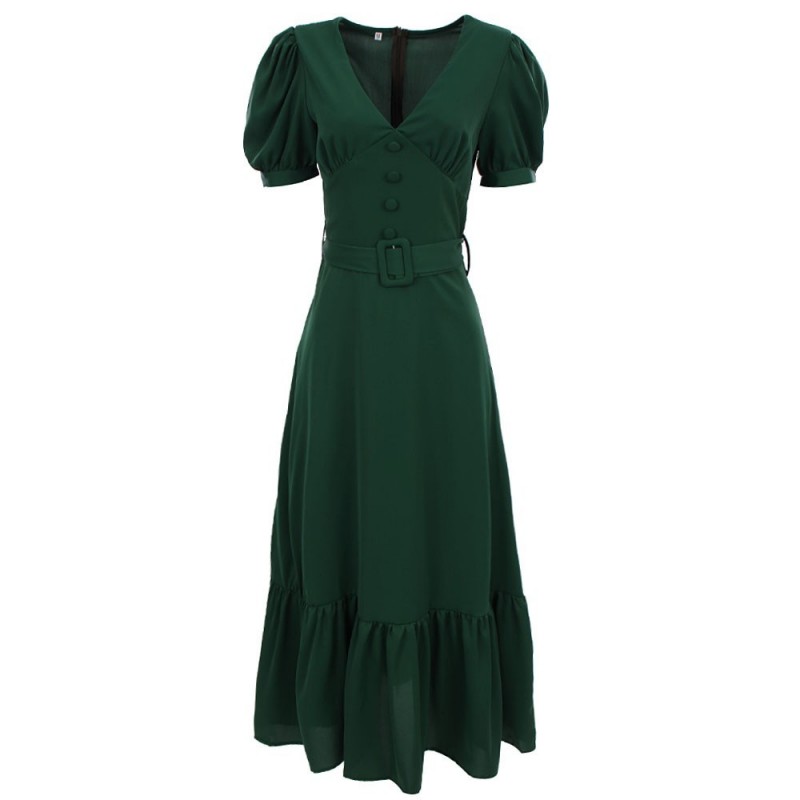 Vestido Feminino Godê Longo Cinto Amarração Manga Bufante