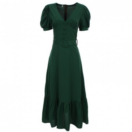 Vestido Feminino Godê Longo Cinto Amarração Manga Bufante