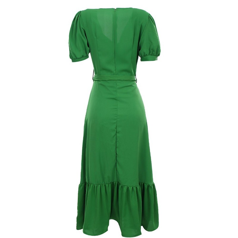 Vestido Feminino Godê Longo Cinto Amarração Manga Bufante