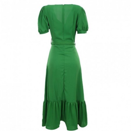 Vestido Feminino Godê Longo Cinto Amarração Manga Bufante