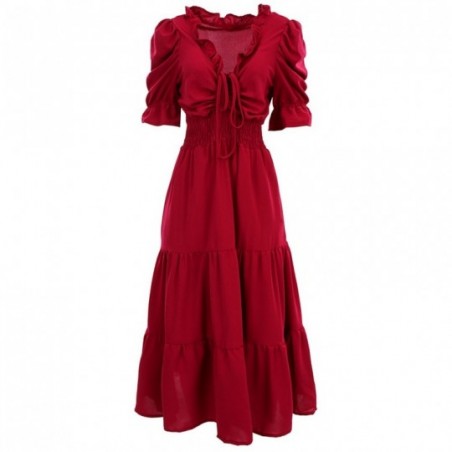 Vestido Feminino Godê Longo Elástico Acinturado Bufante