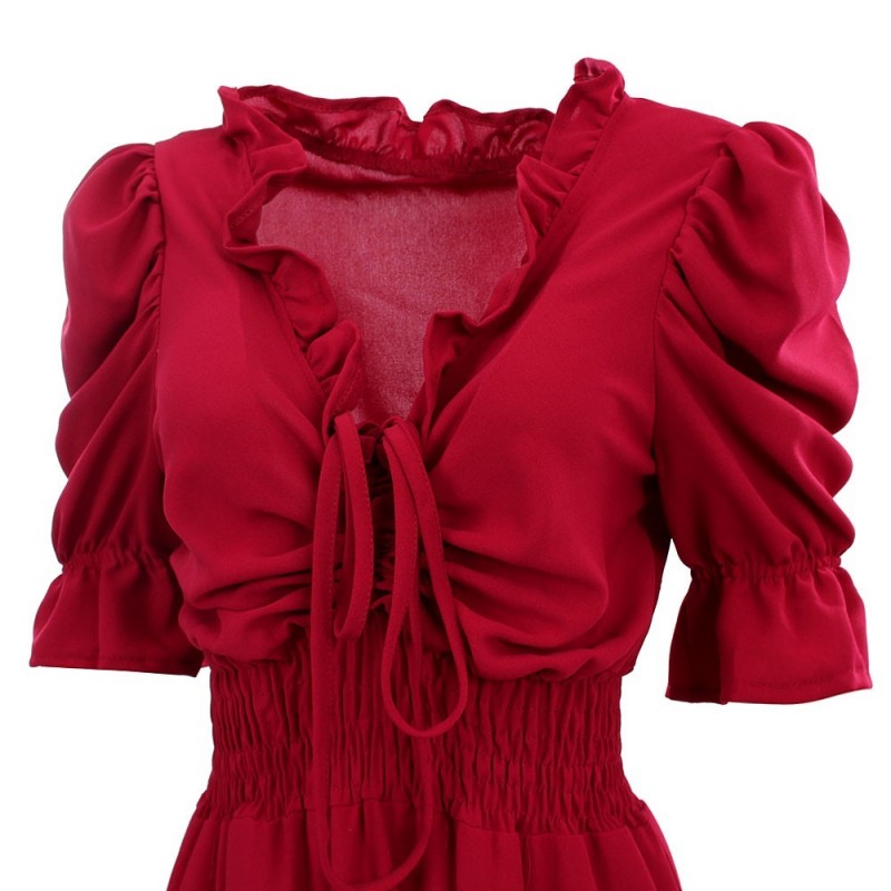 Vestido Feminino Godê Longo Elástico Acinturado Bufante