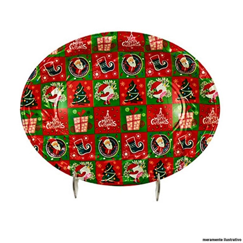Bandeja Plástica Oval Estampas Variadas Natalinas 36X27,5CM