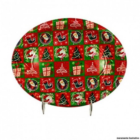 Bandeja Plástica Oval Estampas Variadas Natalinas 36X27,5CM