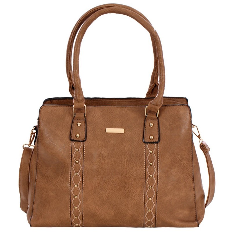 Bolsa Totem Feminina Alto Relevo Tressê Tachas Alça Dupla
