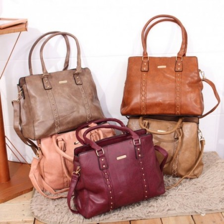 Bolsa Totem Feminina Alto Relevo Tressê Tachas Alça Dupla